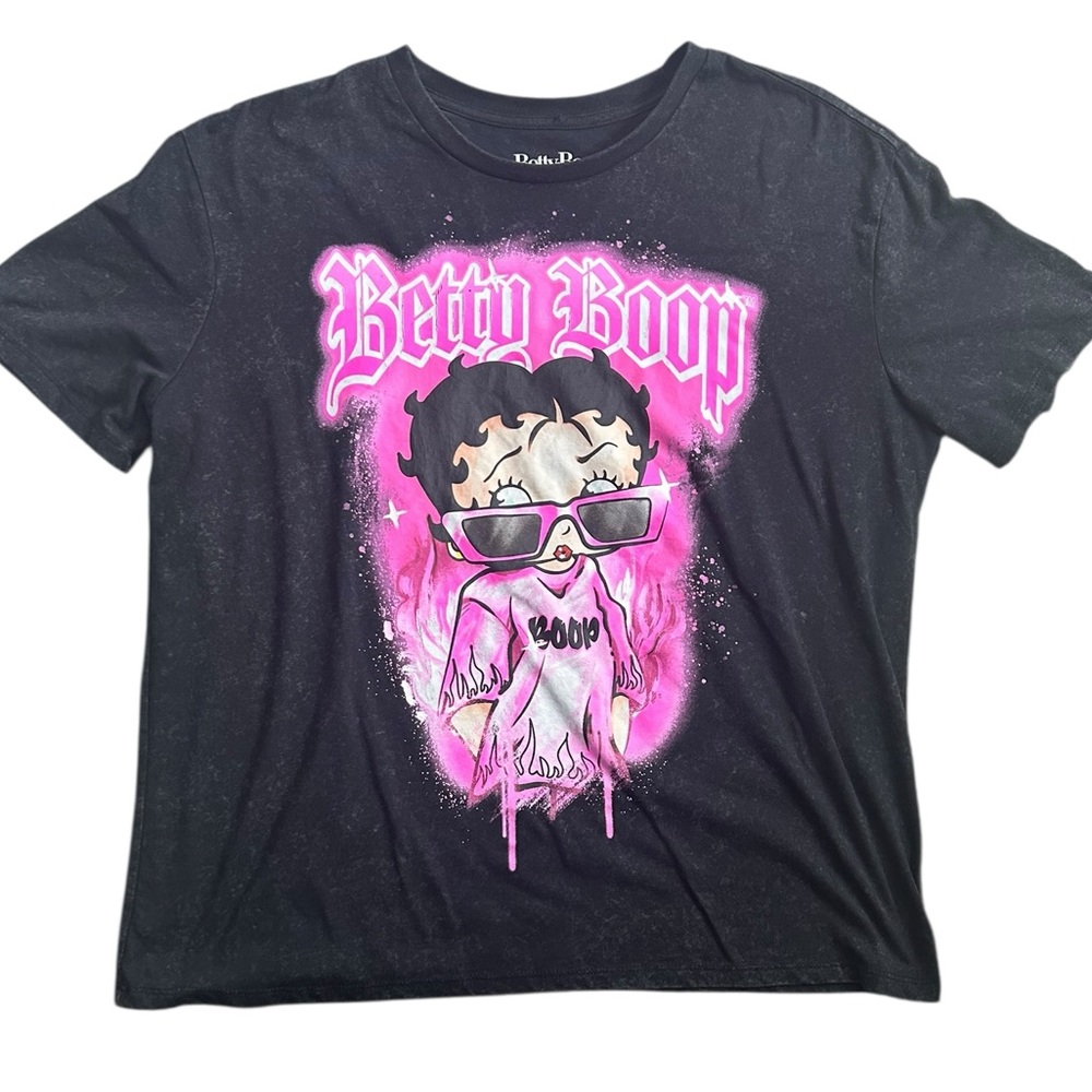 Betty Boop‎ Graphic T-Shirt Women’s XL Black Pink Flame Fleischer Studios